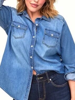Torrid Classic Chambray Denim Long Sleeve Button-Up Shirt
